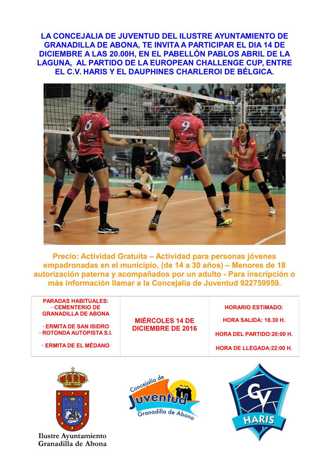 Jóvenes del municipio, invitad@s a disfrutar este miércoles de la European Challenge Cup de voleibol