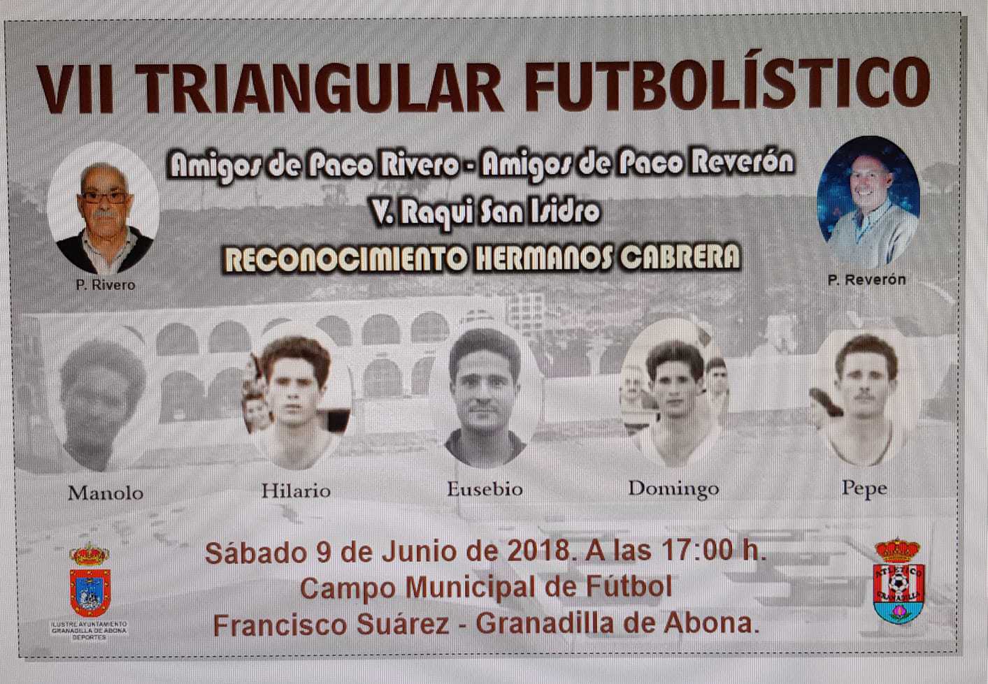 El ‘Triangular Futbolístico Amigos Paco Rivero – Amigos Paco Reverón – Veteranos Raqui San Isidro’, este sábado en el Casco con homenaje a los hermanos Cabrera
