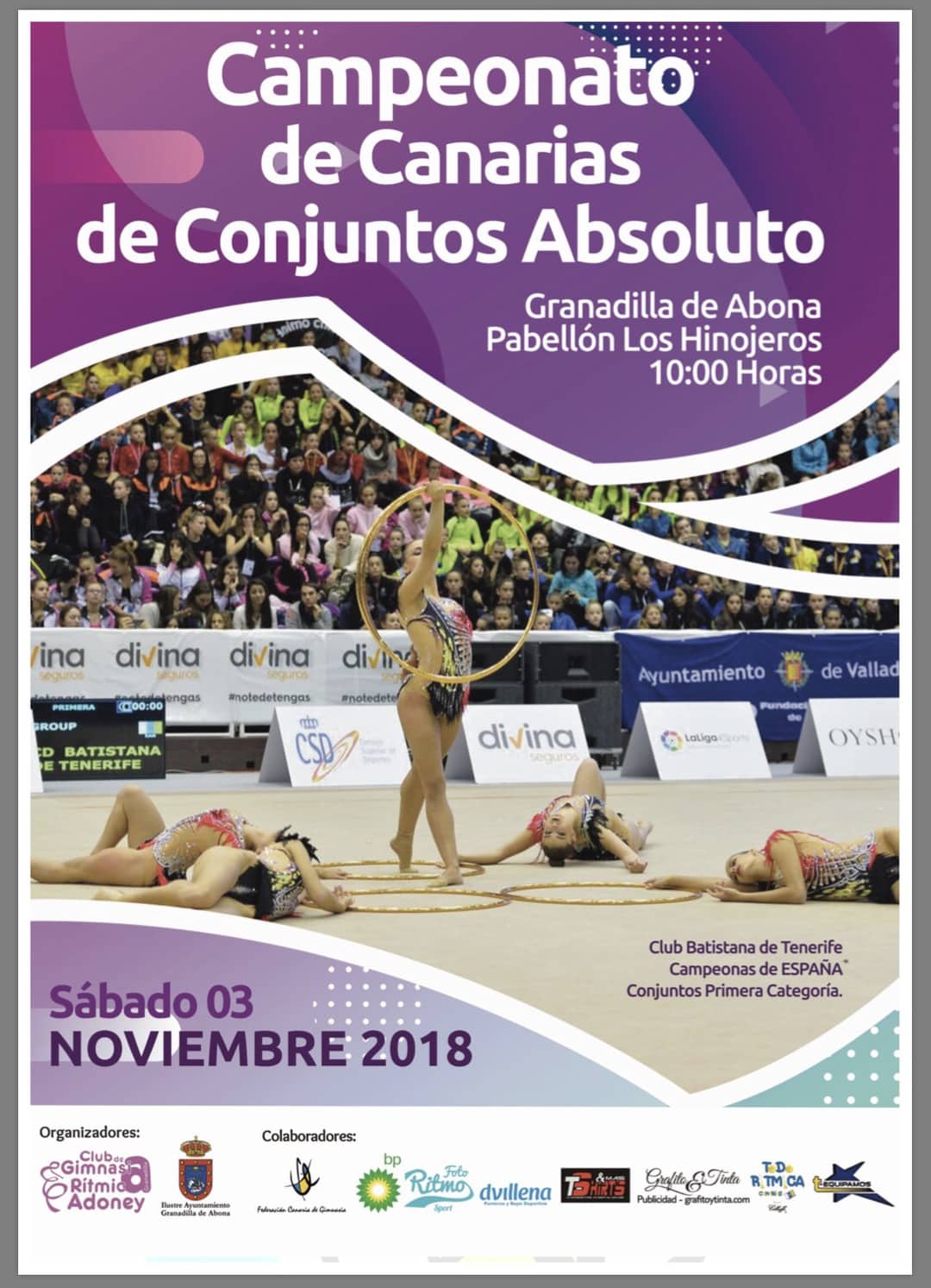 ‘Campeonato de Canarias de Conjuntos Absoluto’ y ‘Torneo de Base Individual y de Conjunto’ de Gimnasia Rítmica, este sábado en el Pabellón Municipal de Deportes