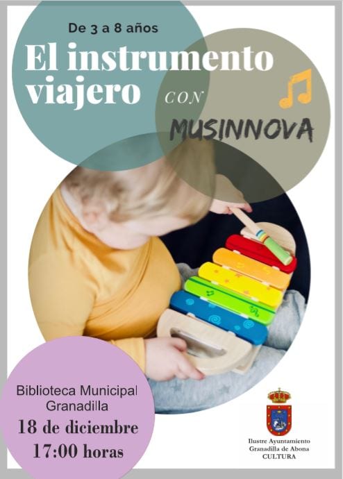 ‘El Instrumento Viajero’ con Musinnova, para niñ@s de 3 a 8 años, este martes en la biblioteca municipal del Casco