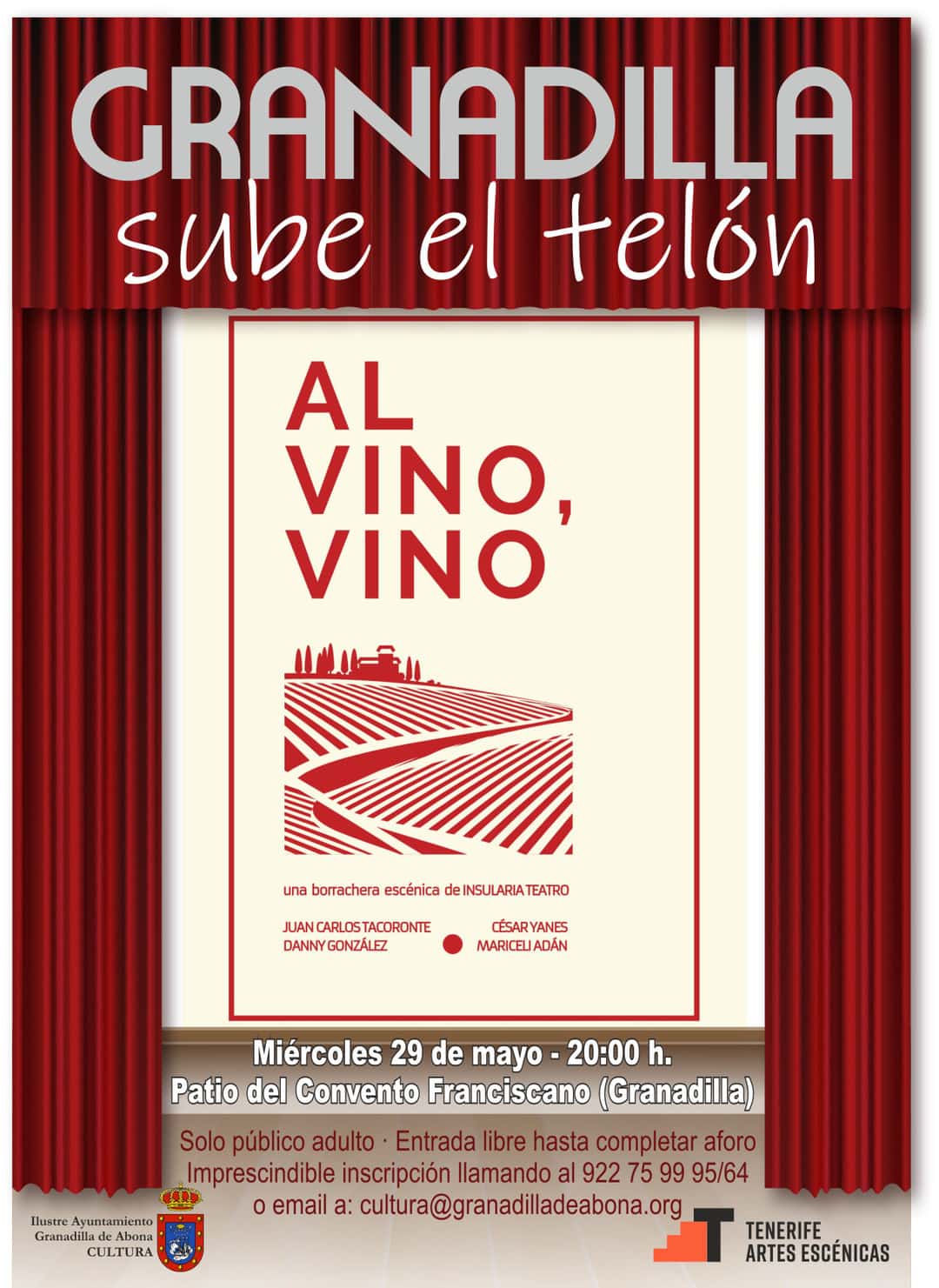 El espectáculo para adultos ‘Al vino, vino’, de Insularia Teatro, este miércoles en el Convento Franciscano con motivo del ‘Día de Canarias’